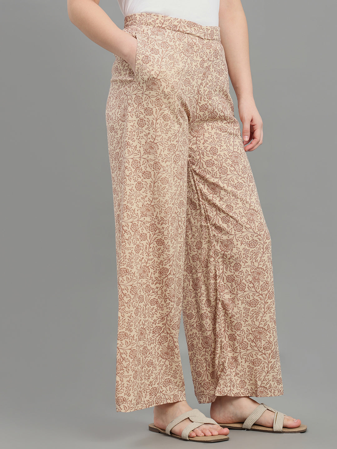 Beige Viscose Printed Palazzo