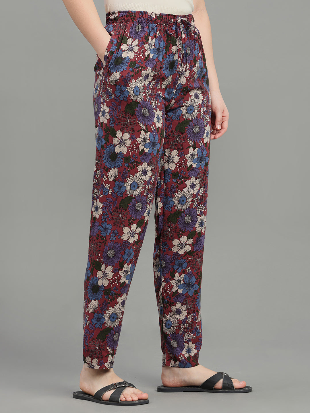 Maroon Woven Viscose Printed Lounge Pants