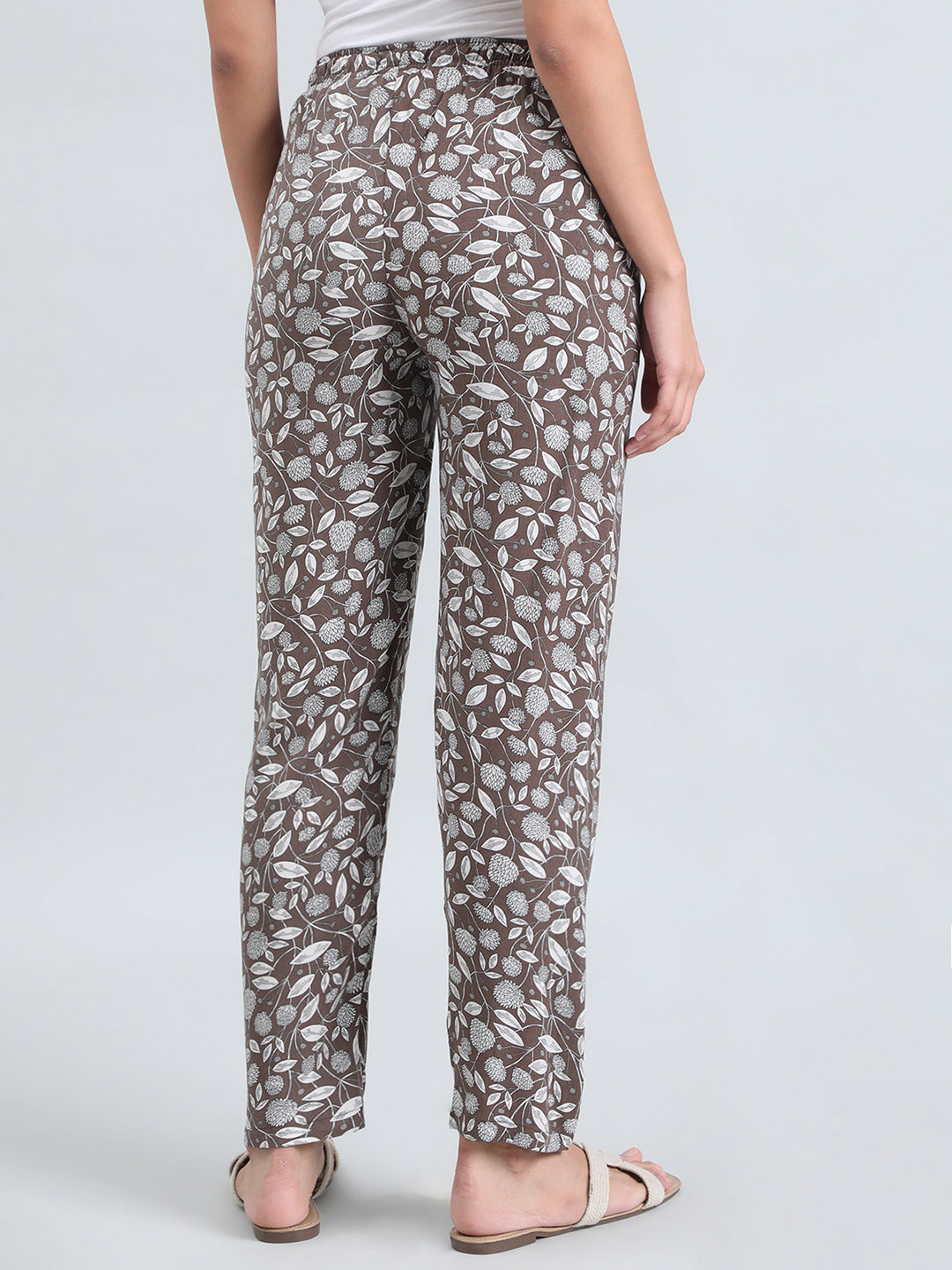 Brown Woven Viscose Printed Lounge Pants