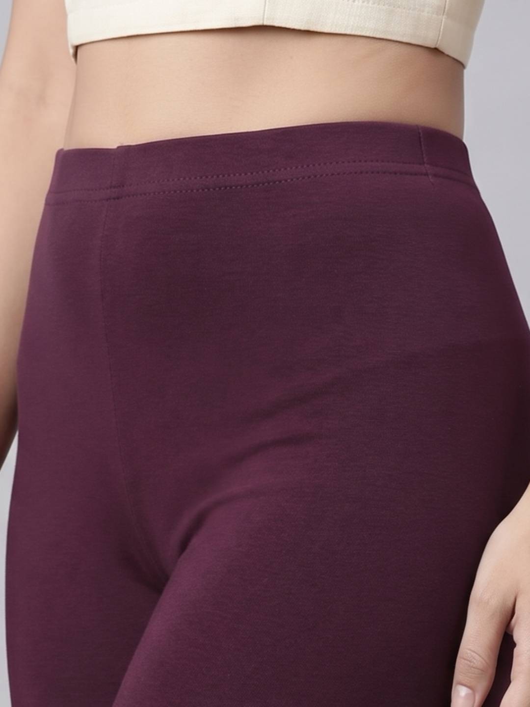 Dark Purple Cotton Stretch Ankle Length Leggings