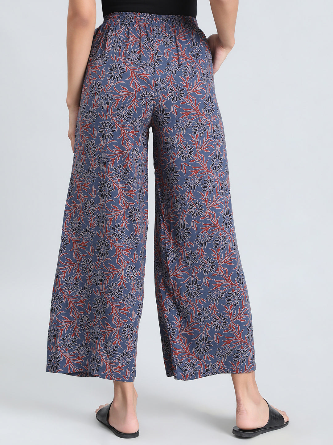 Navy Woven Viscose Printed Palazzo