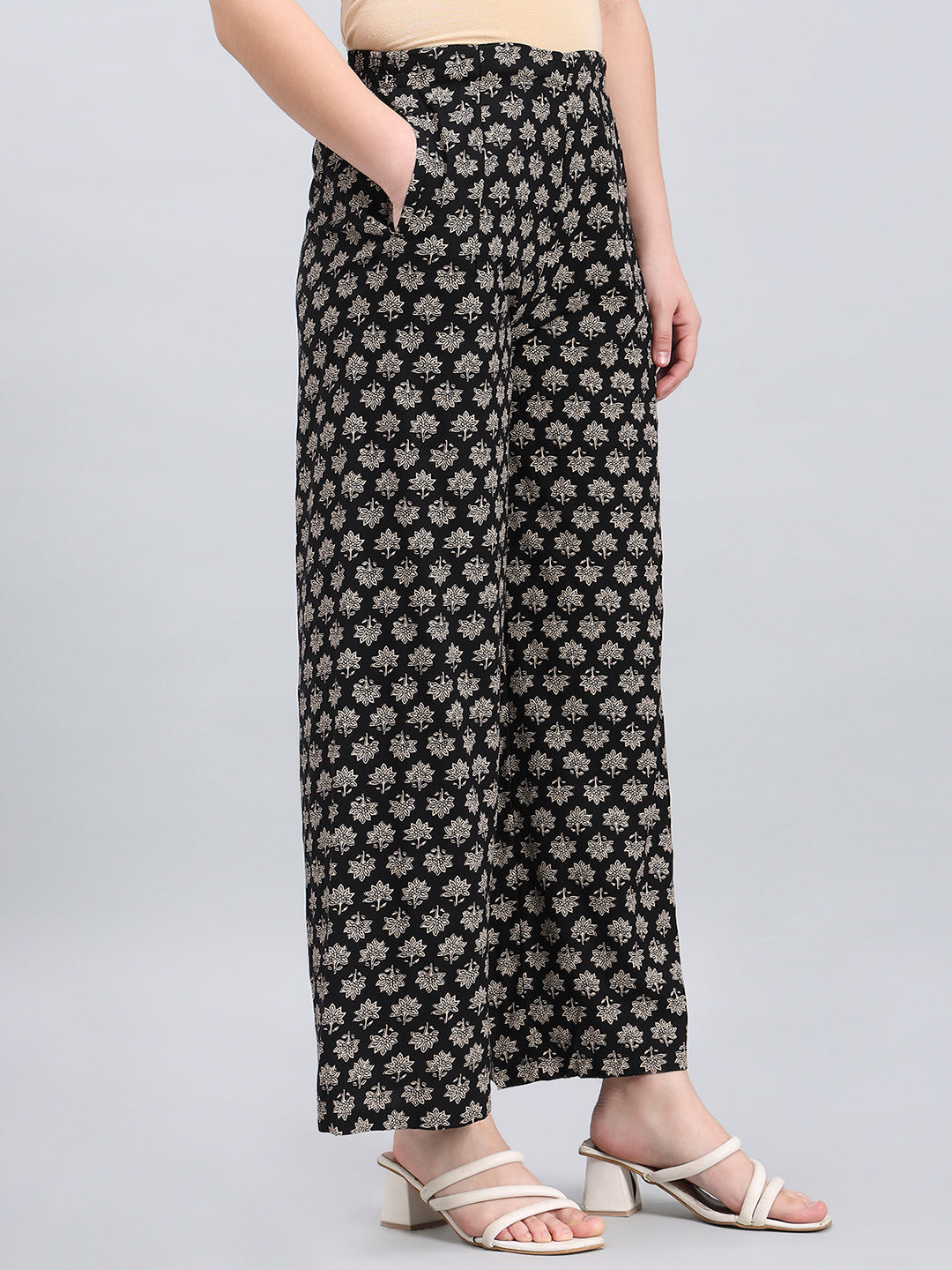Black Woven Viscose Printed Palazzo
