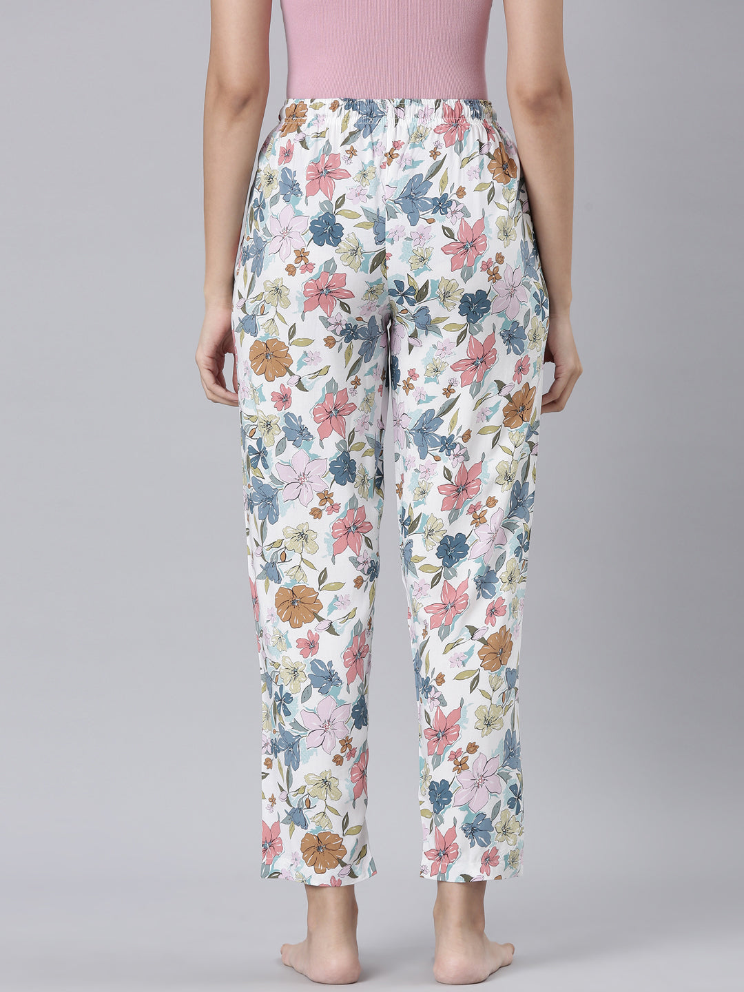 White Woven Viscose Printed Lounge Pants