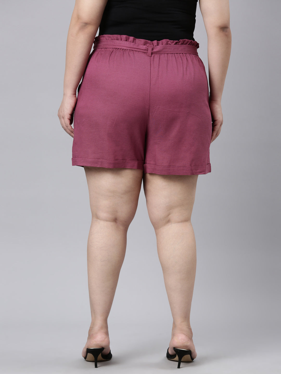 Plum Linen Viscose Blend Shorts