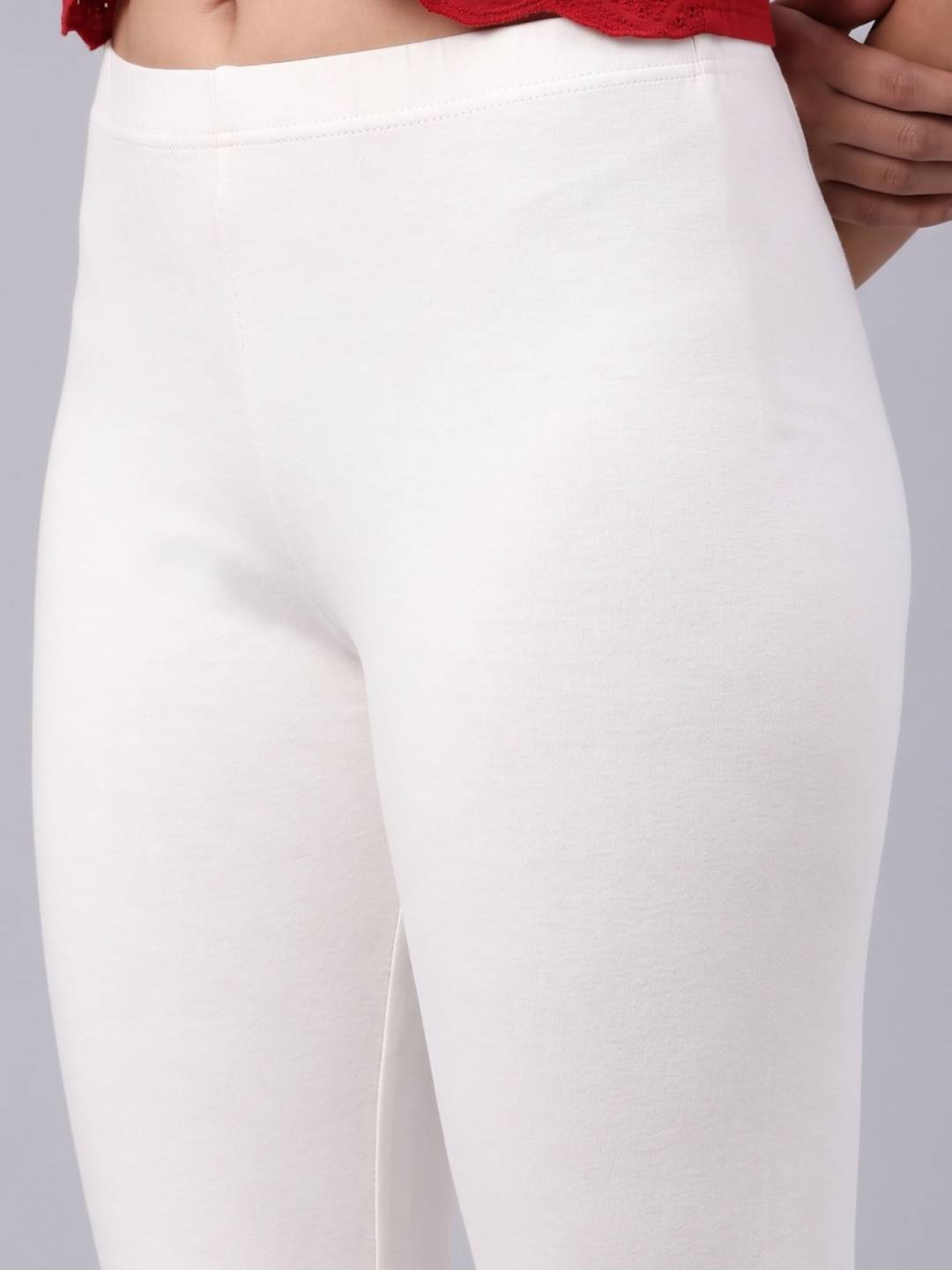 Cream Cotton Stretch Churidar - Plus Size