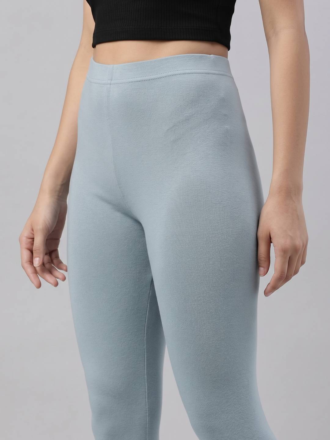 Dusty Blue Cotton Stretch Ankle Length Leggings