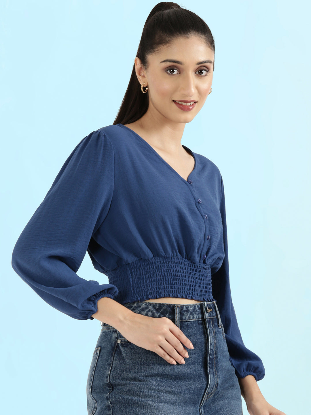 Hammered V-Neck Crop Top