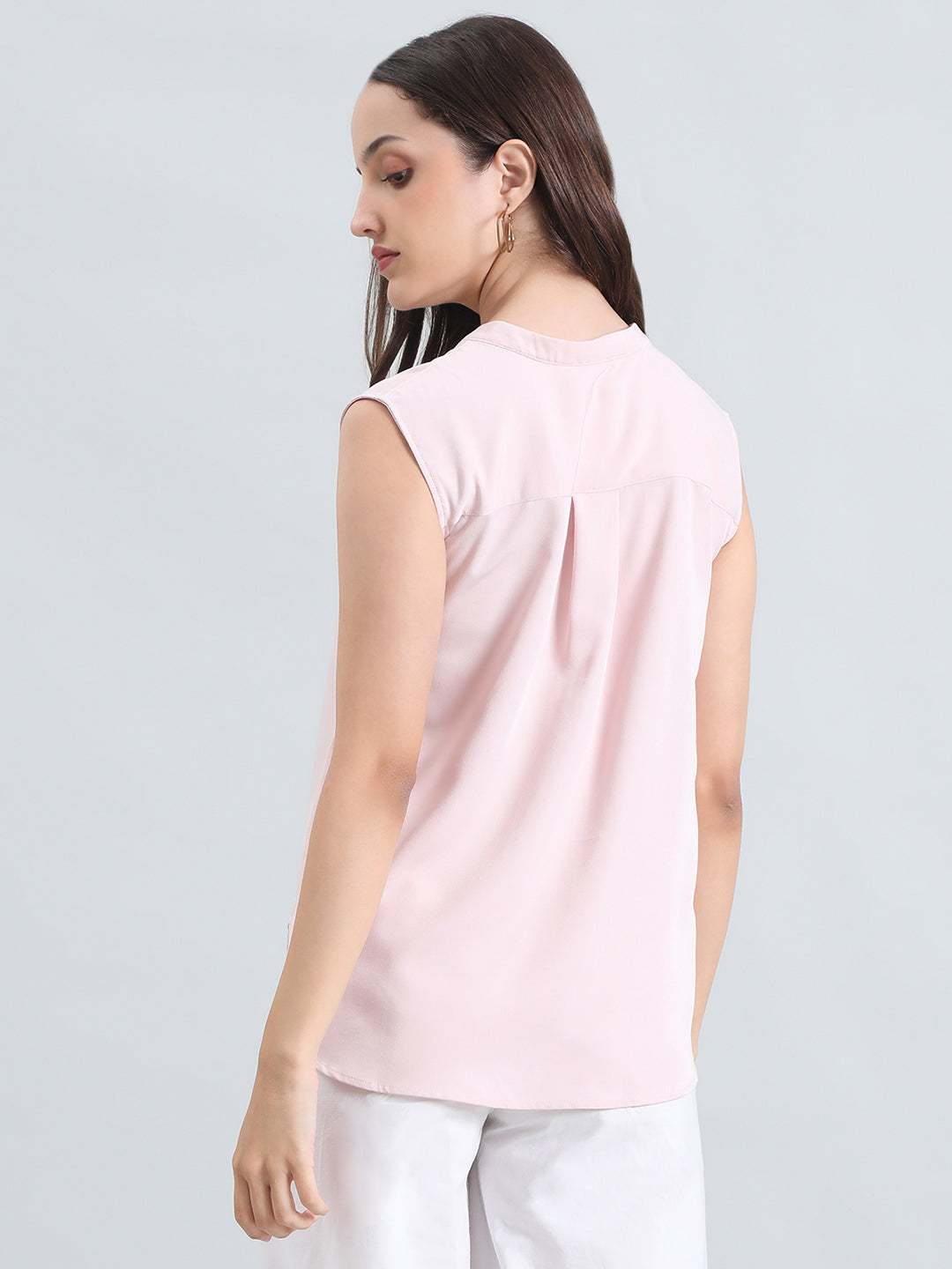 Rayon Mandarin Collar Sleeveless Top