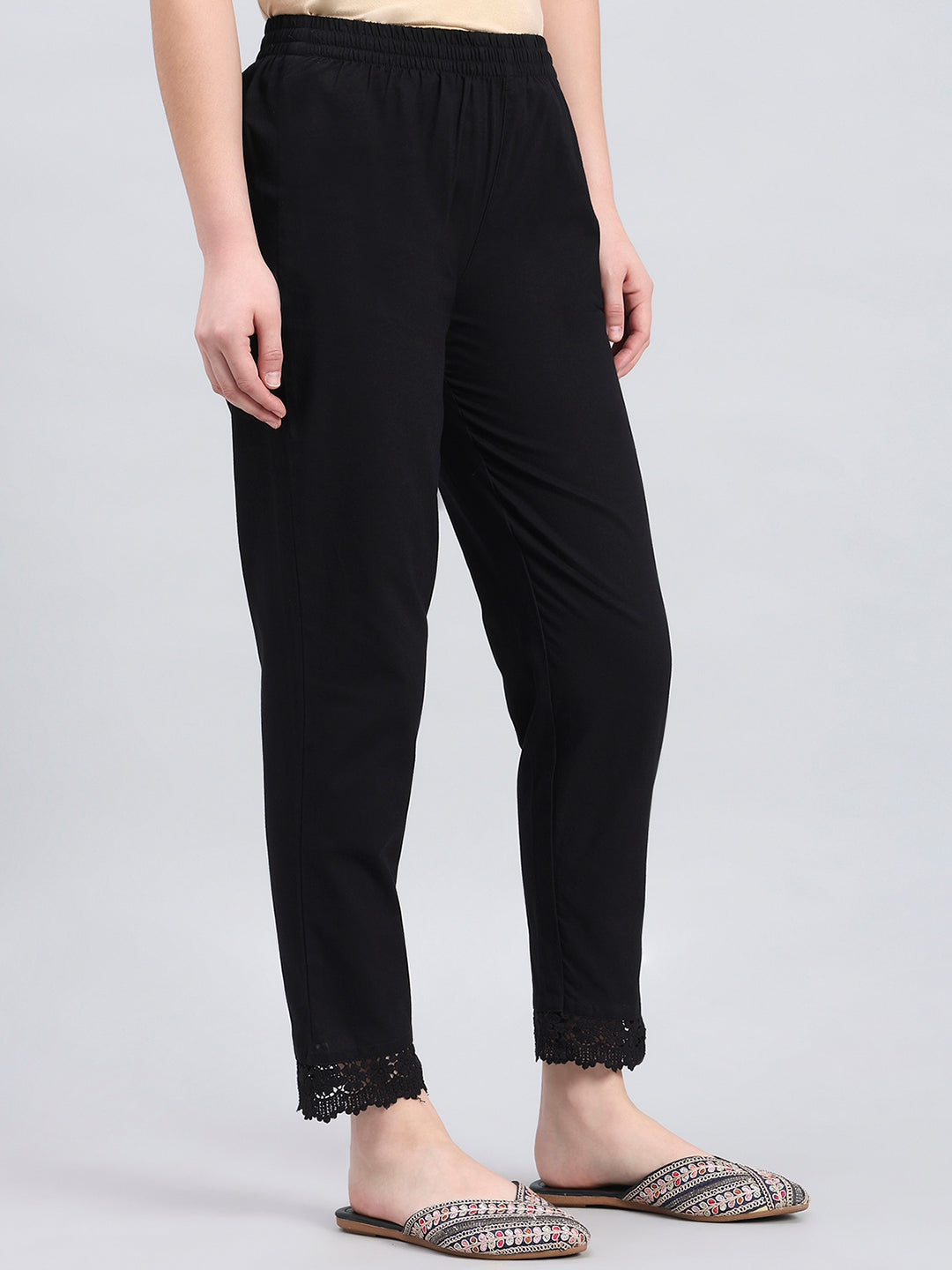Black 100% Cotton Lace Pencil Pant