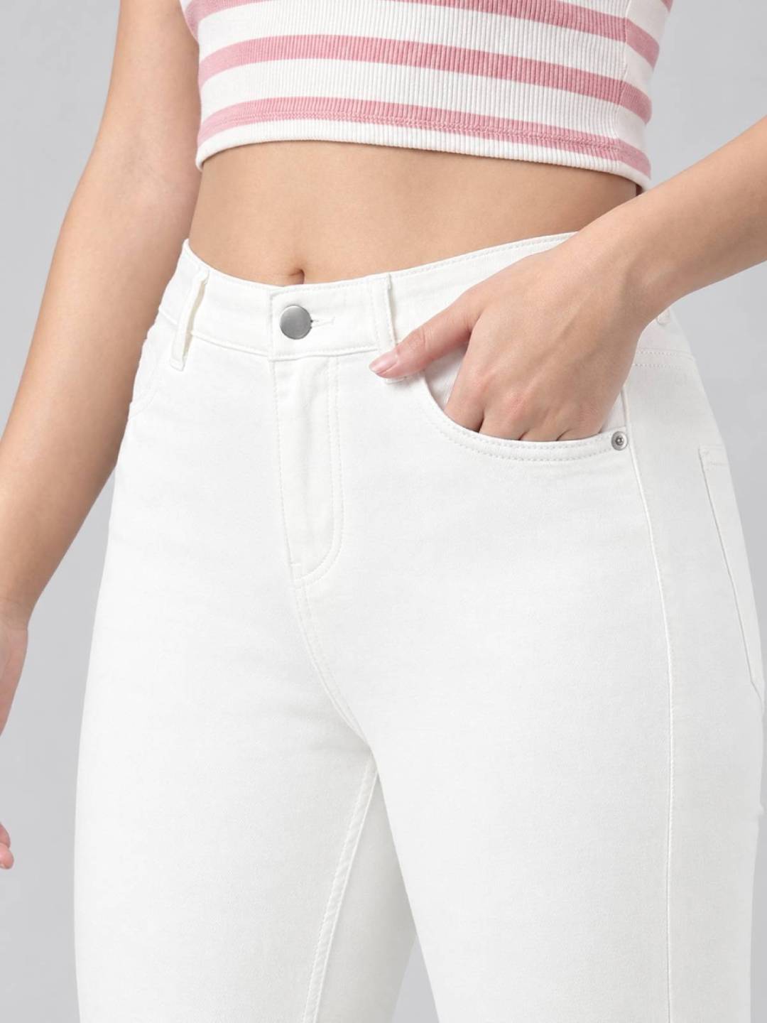 White Cotton Polyester Super Stretch Jeggings