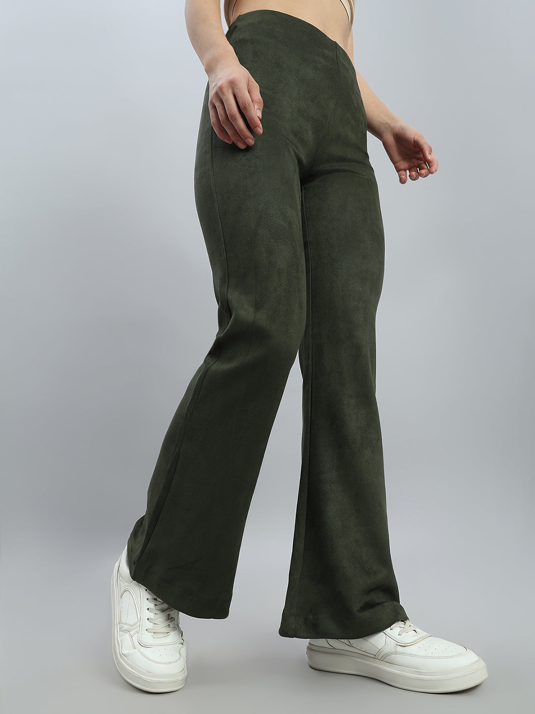 Dark Olive Suede Bell Bottom