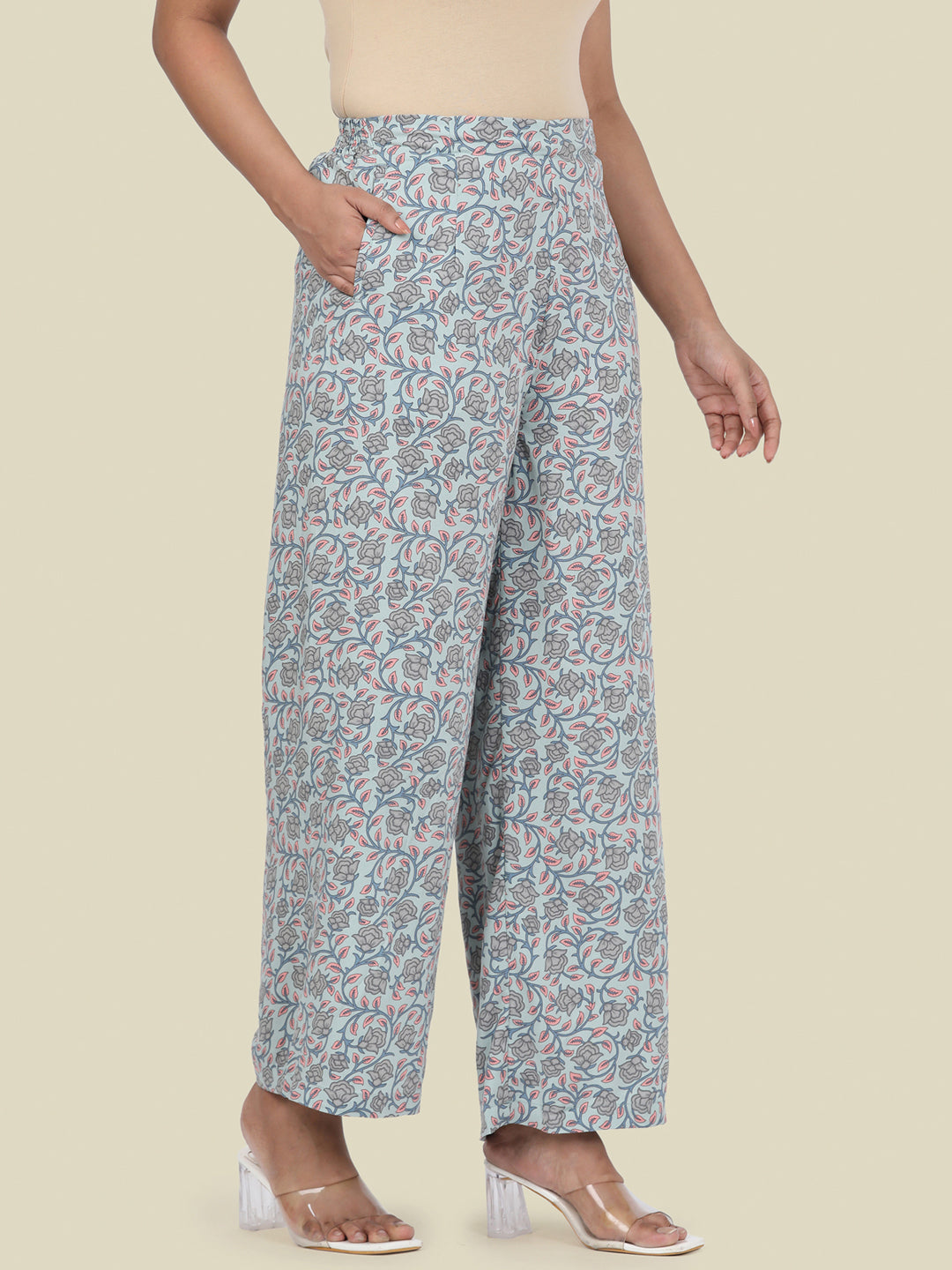 Blue Woven Viscose Printed Palazzo