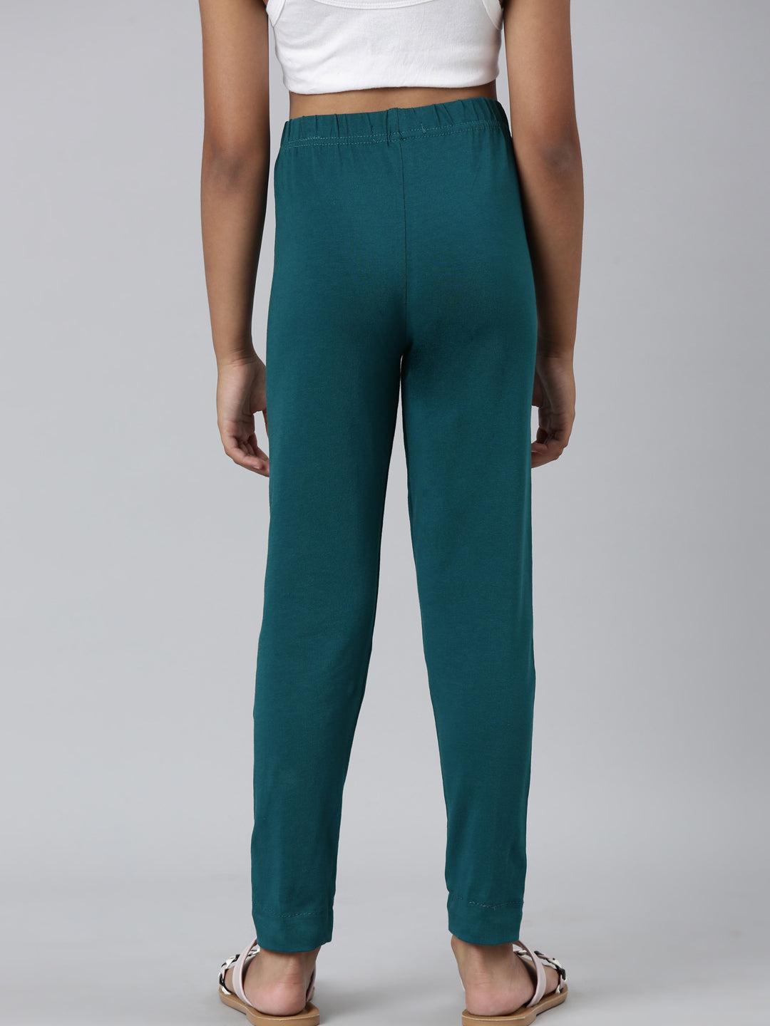 Bright Turquoise Cotton Stretch  Ankle Length Leggings