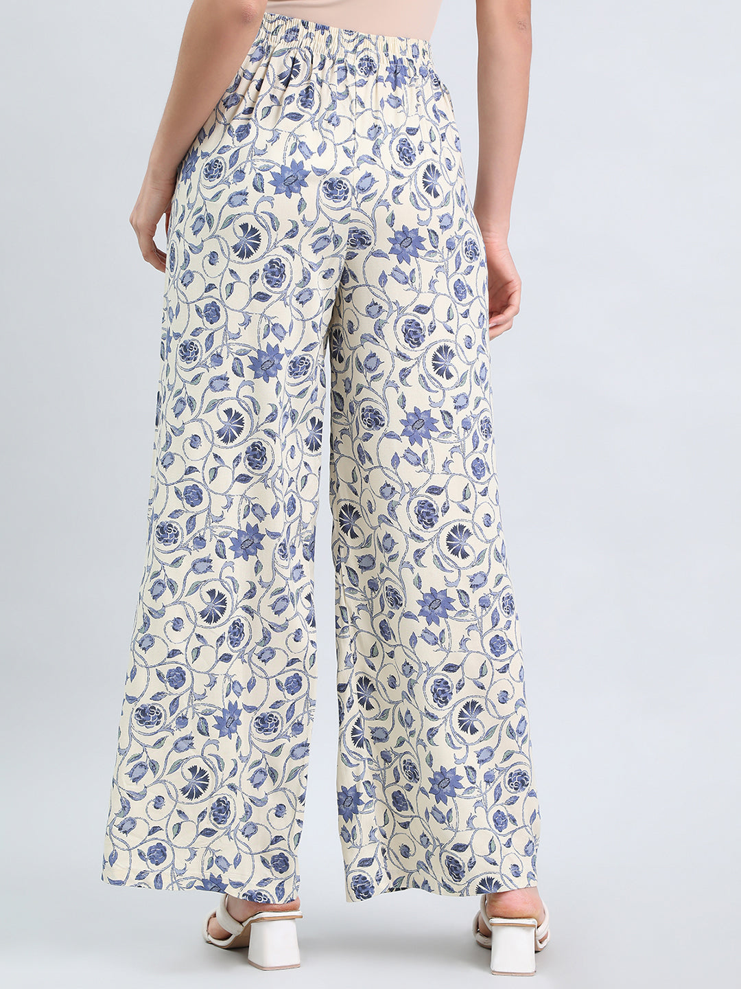 Beige Woven Viscose Printed Palazzo