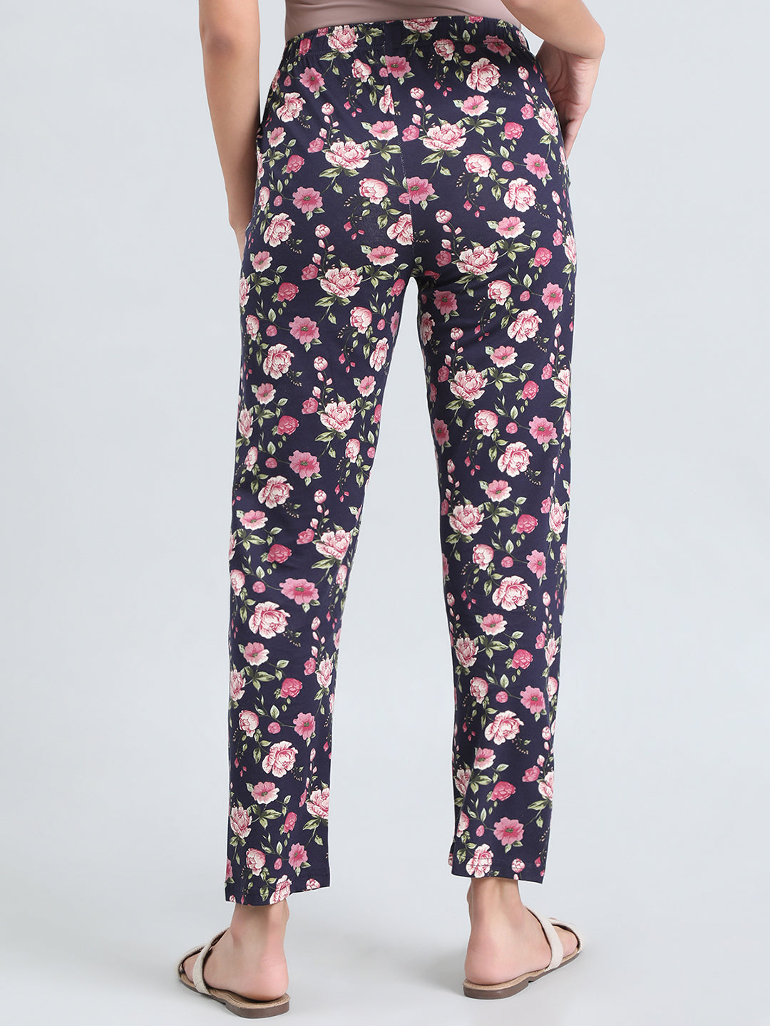 Navy Cotton Knit Printed Lounge Pants