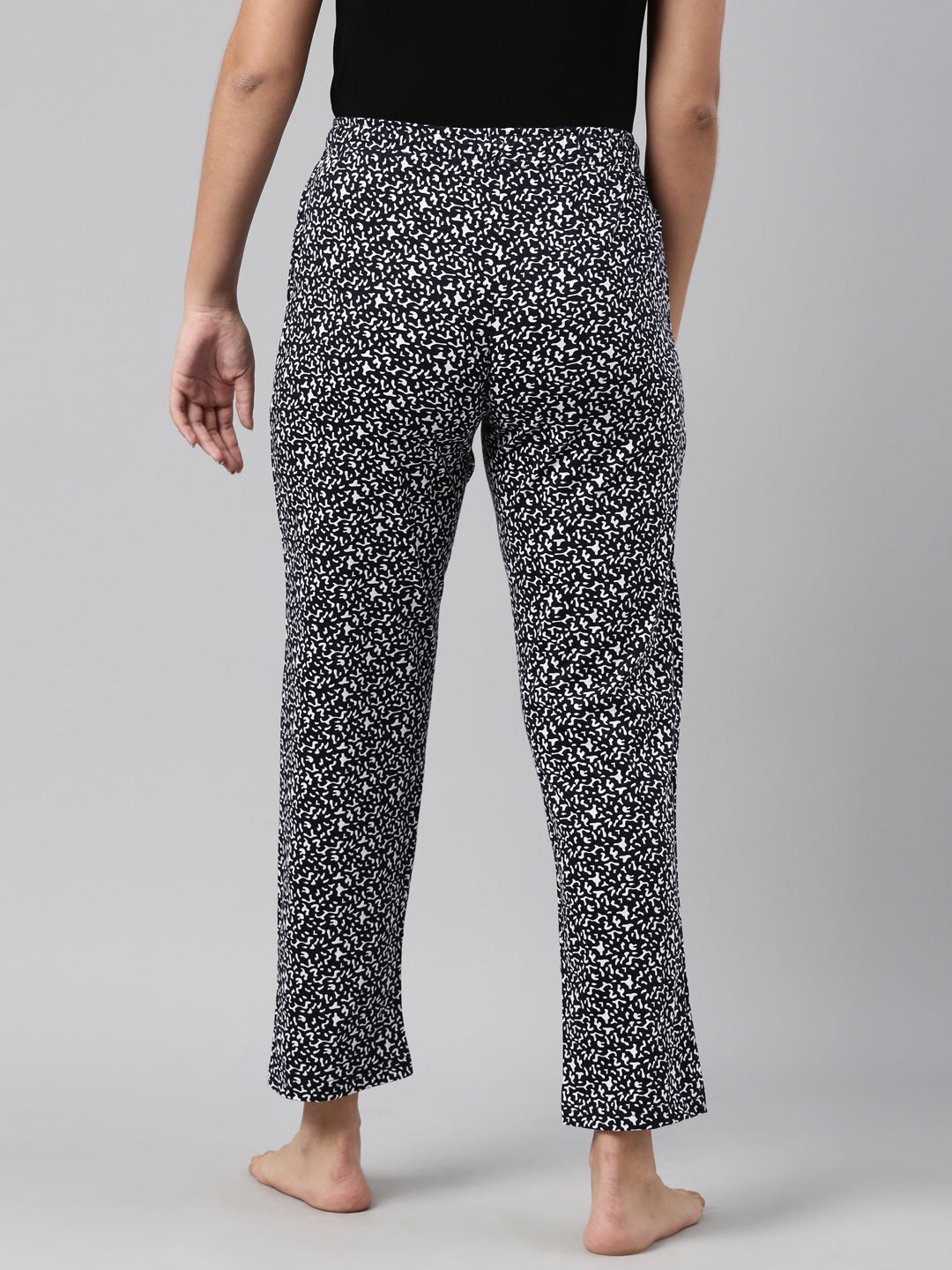 Black Cotton Knit Printed Lounge Pants