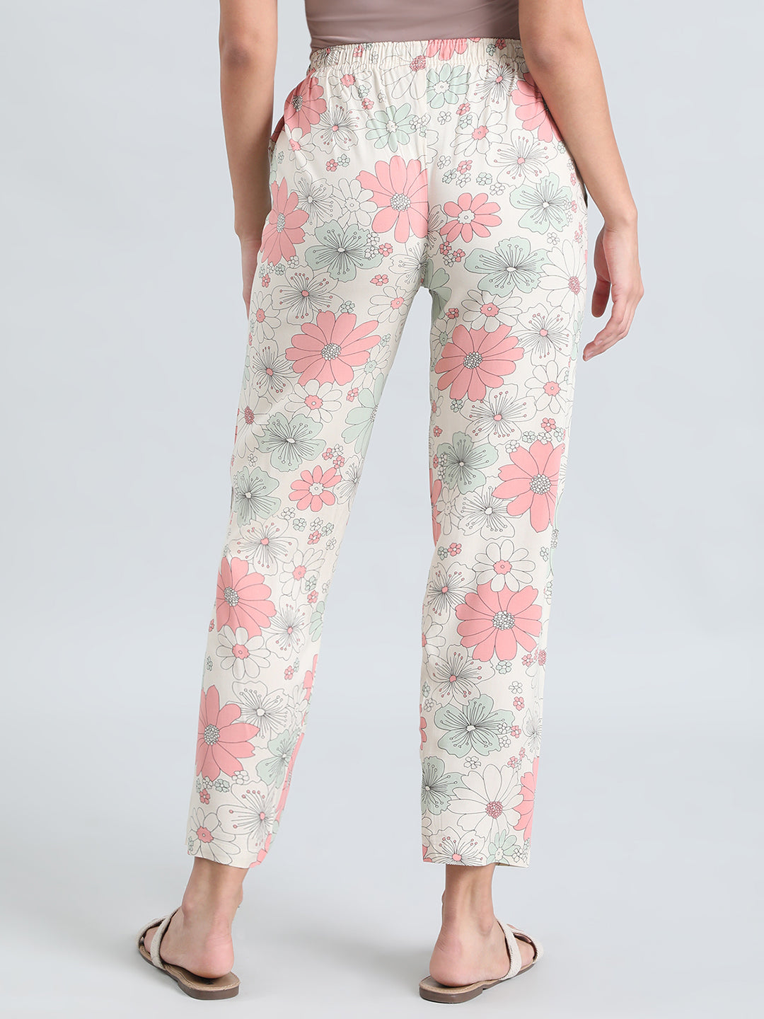 White Woven Viscose Printed Lounge Pants