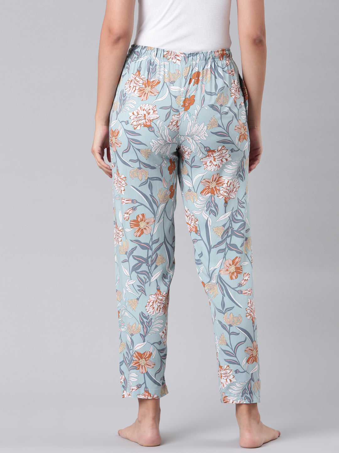 Blue Woven Viscose Printed Lounge Pants