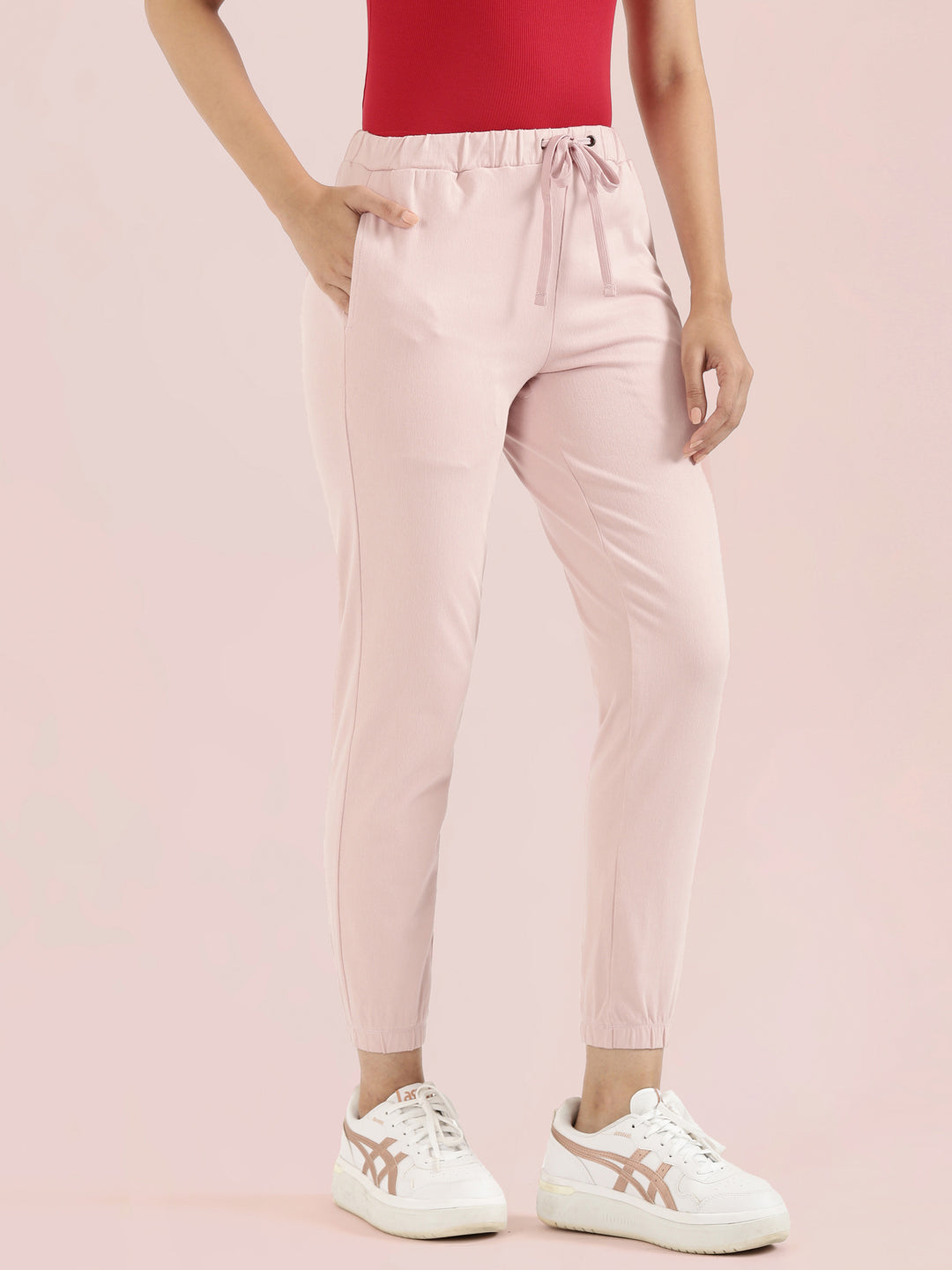 Light Pink Cotton Poly Stretch Cuffed Joggers