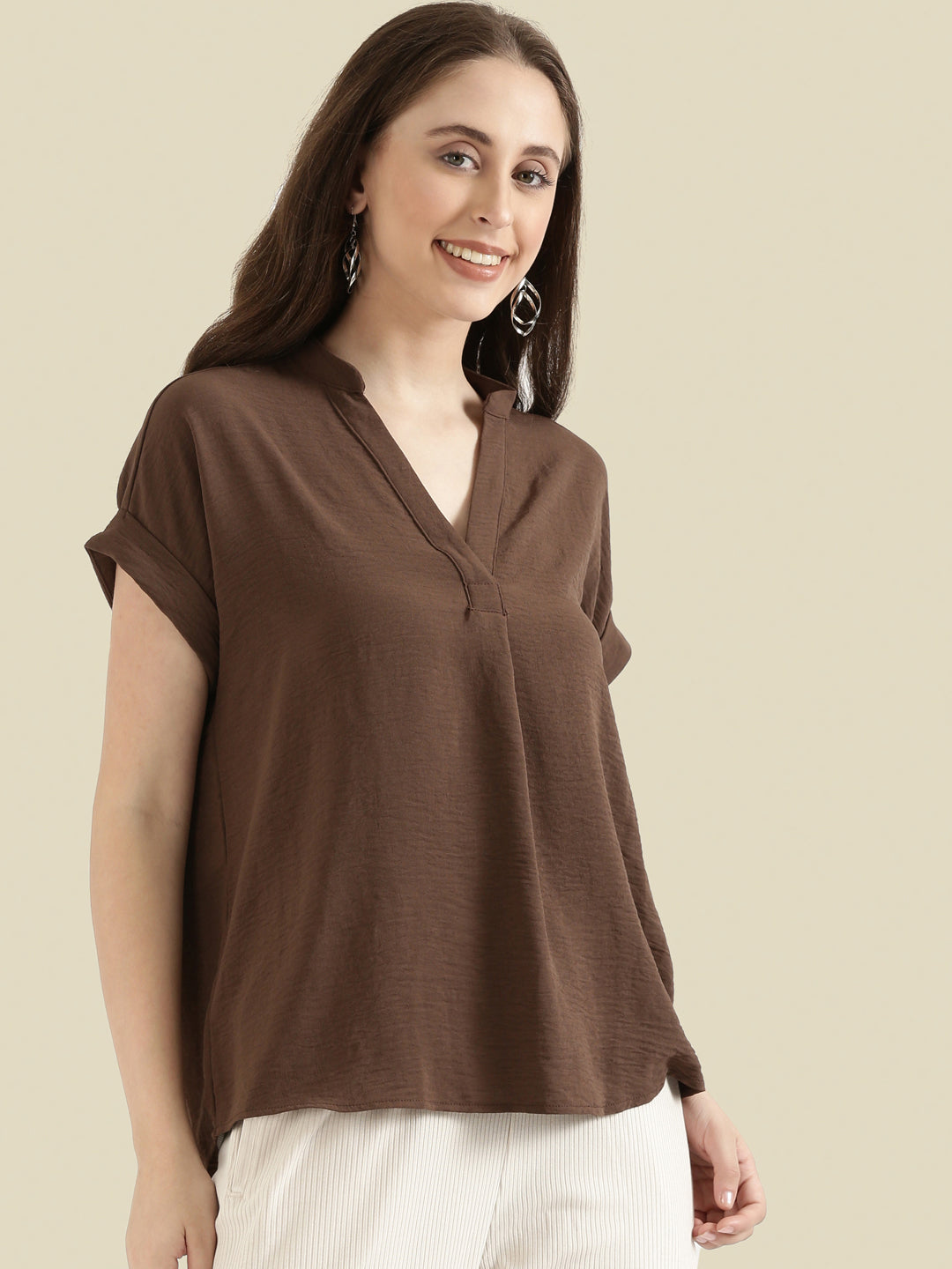 Mandarin Collar Textured Blouse