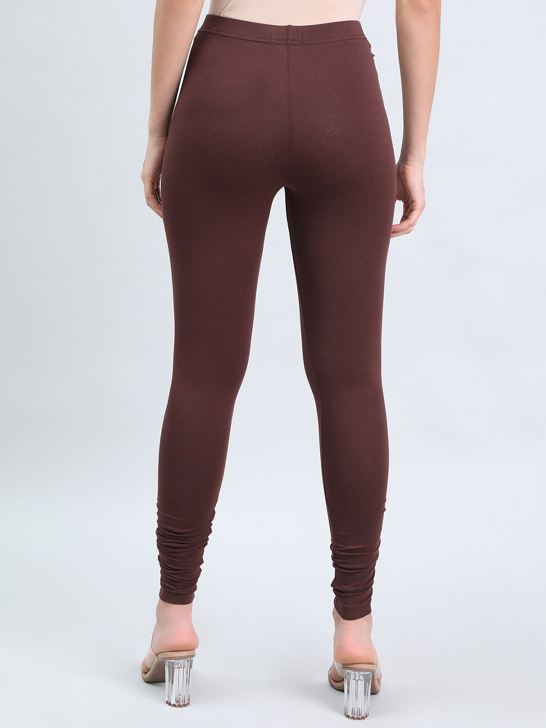 Brown Cotton Stretch Ankle Length Leggings