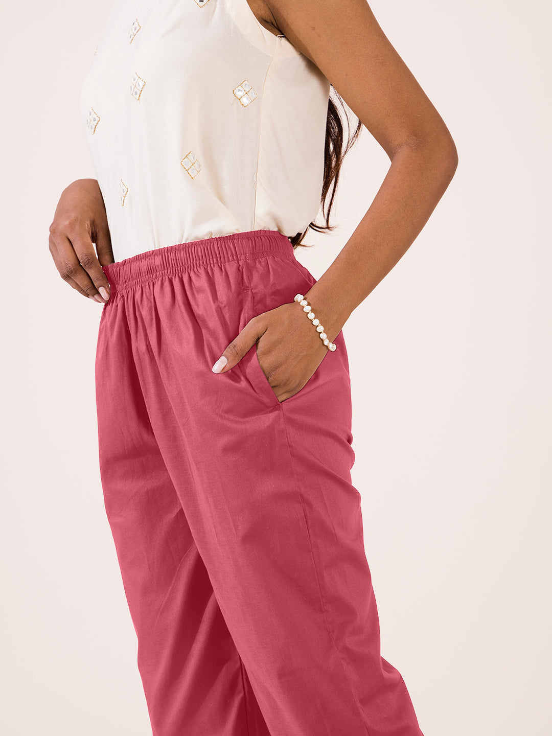 Rusty Pink Cotton Cambric Cotton Pants