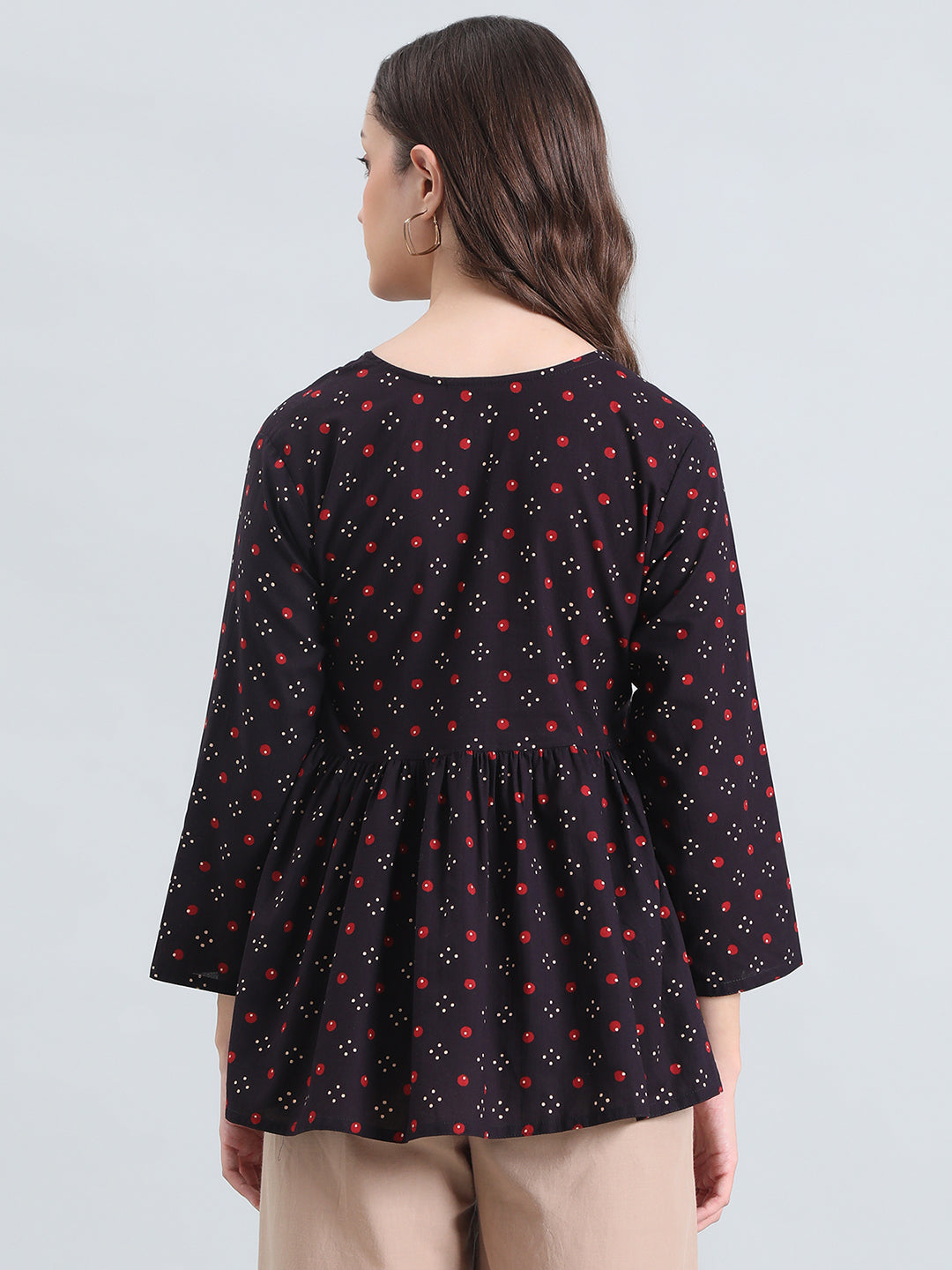 Cotton Bandhani Dot Print Peplum Blouse