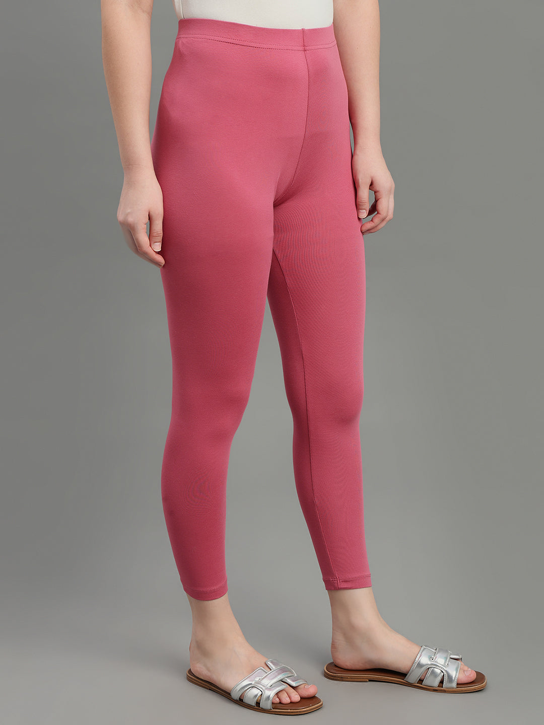 Pink Cotton Stretch Cropped Leggings