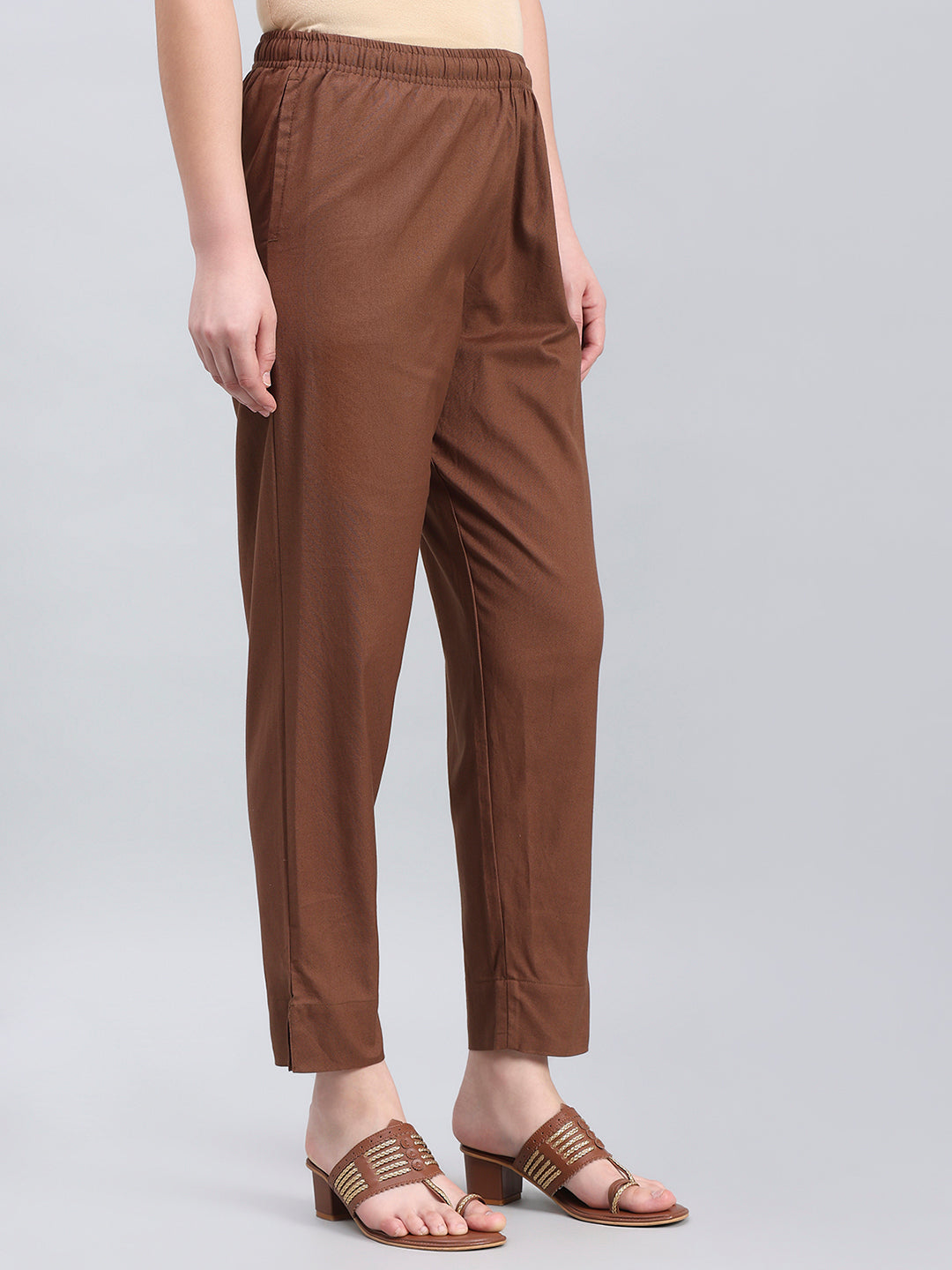 Brown Cotton Pencil Pant