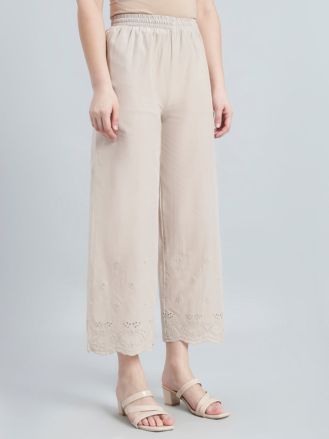 Light Beige 100% Cotton Hakoba Wide Pant
