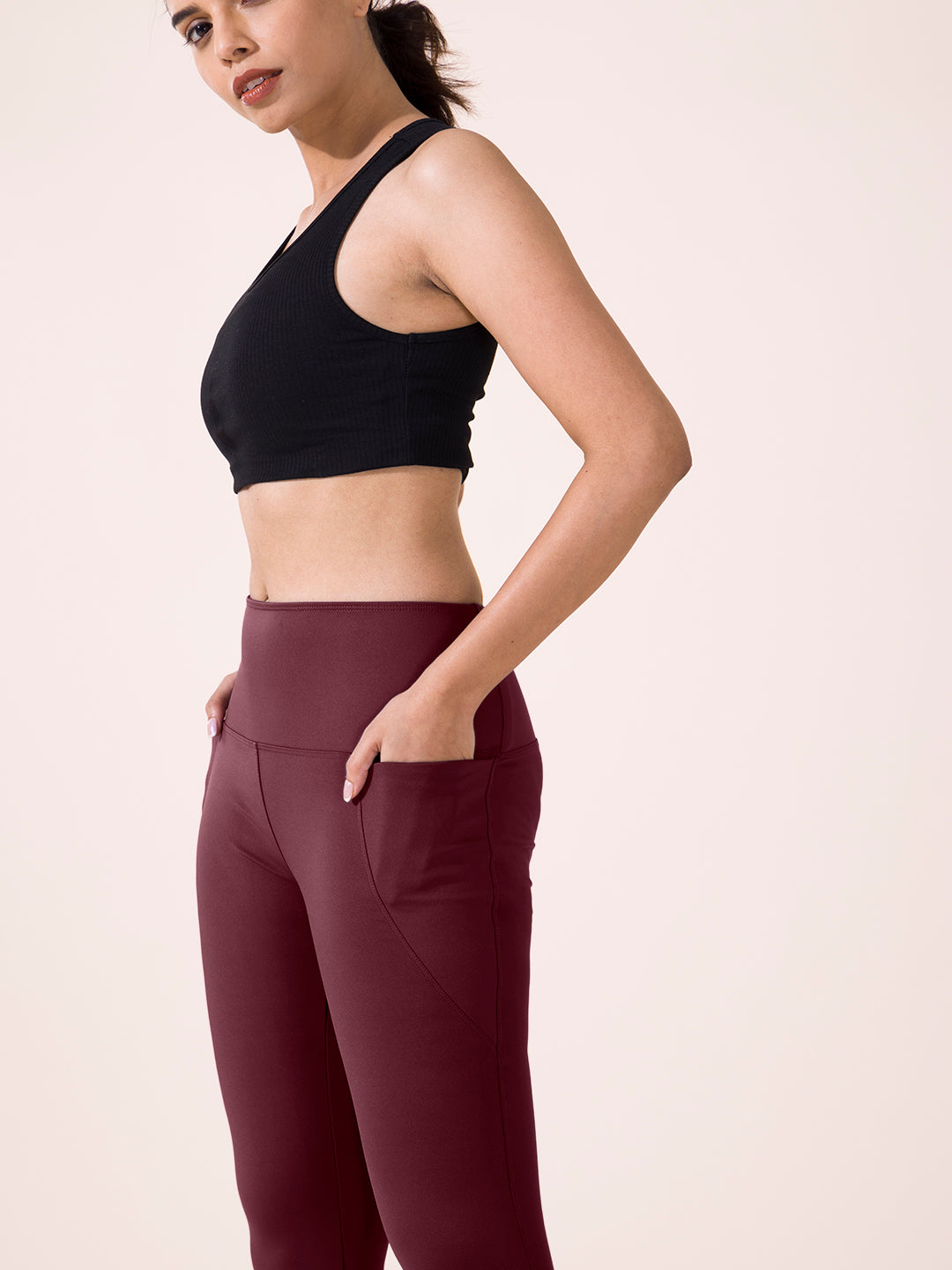 Maroon Nylon Stretch Training Tights