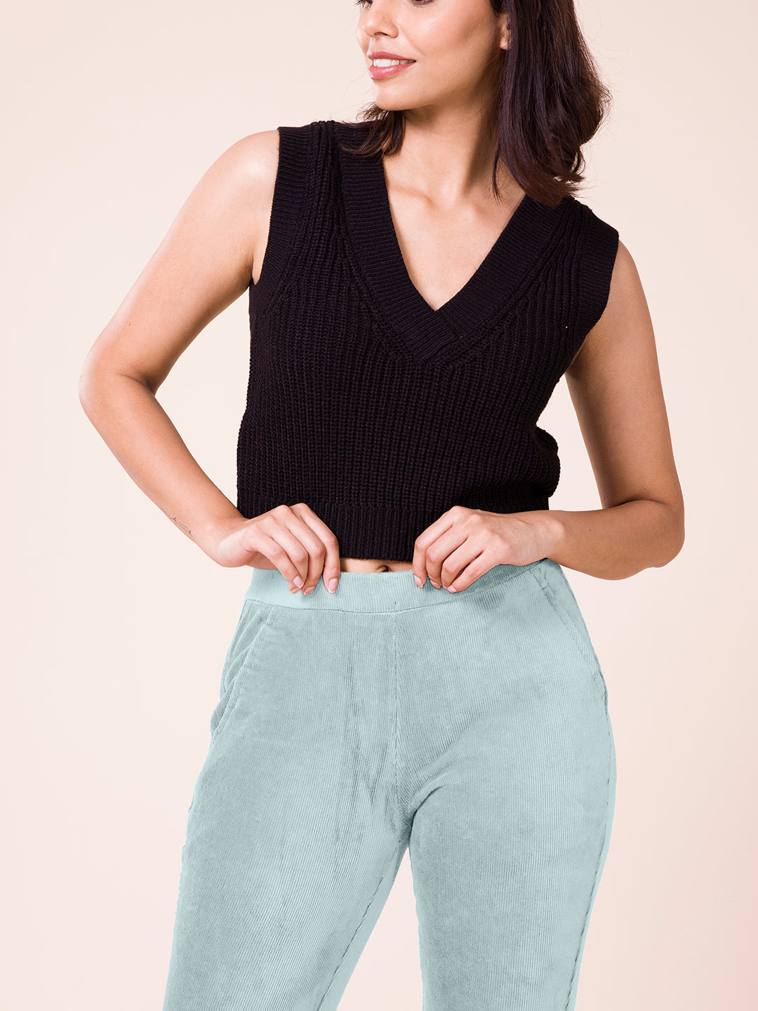 Dusty Blue Cotton Polyester Corduroy Jeggings