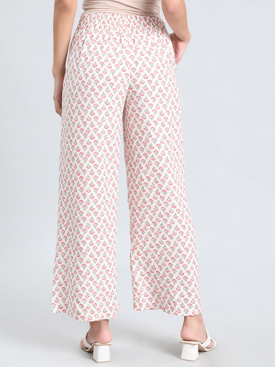 White Woven Viscose Printed Palazzo