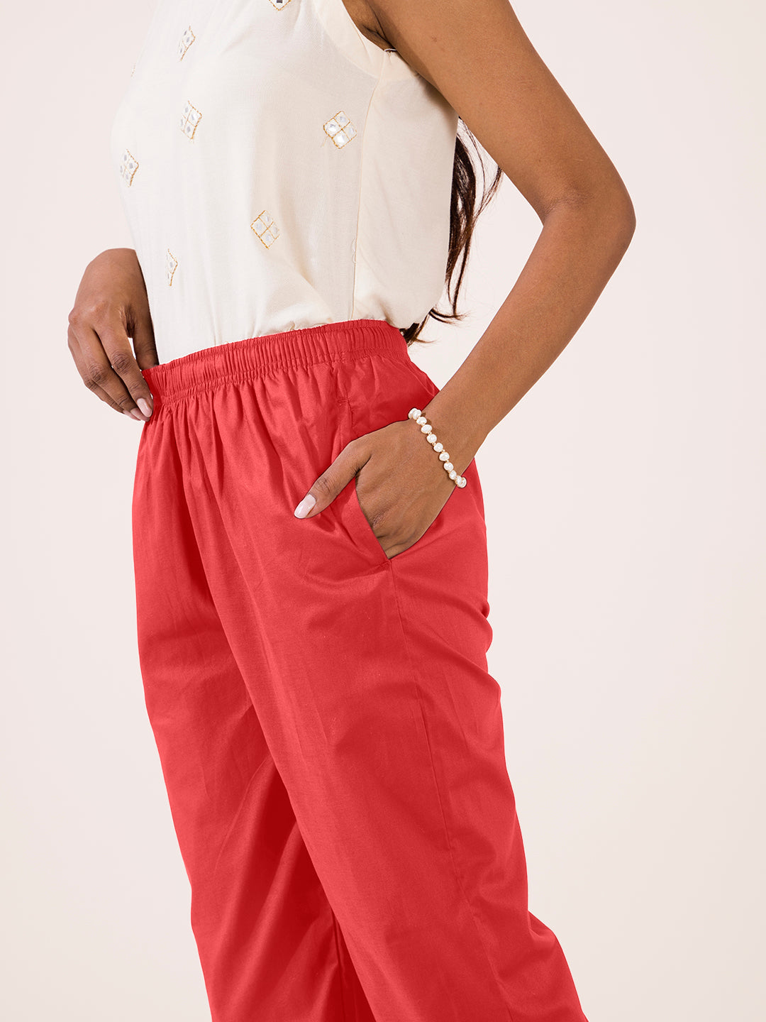 Coral Cotton Cambric Cotton Pants