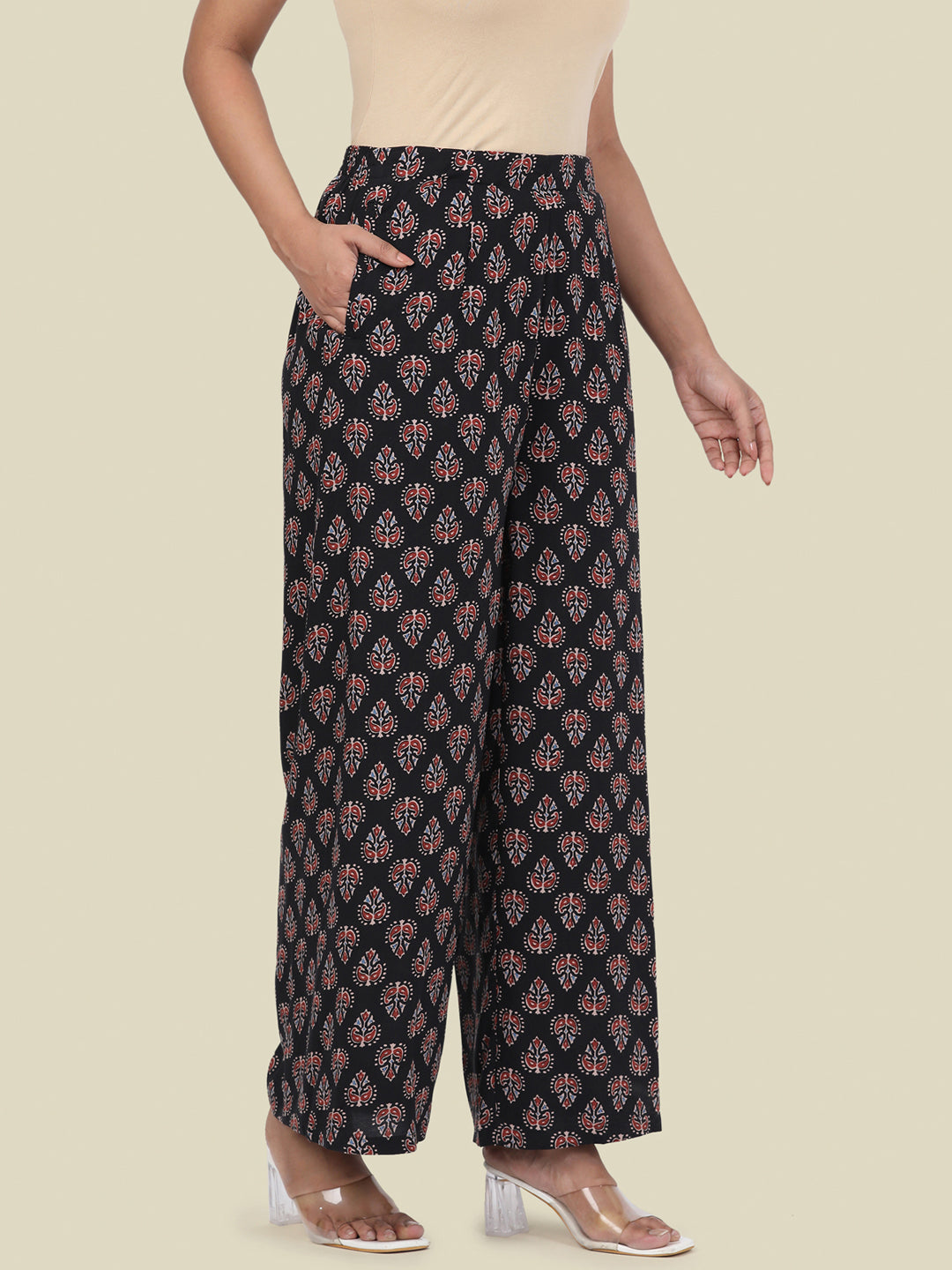 Black Woven Viscose Printed Palazzo