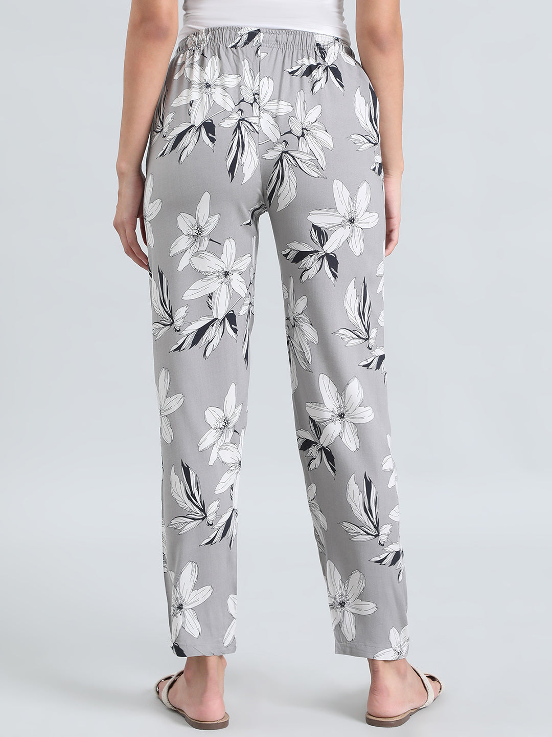 Grey Woven Viscose Printed Lounge Pants