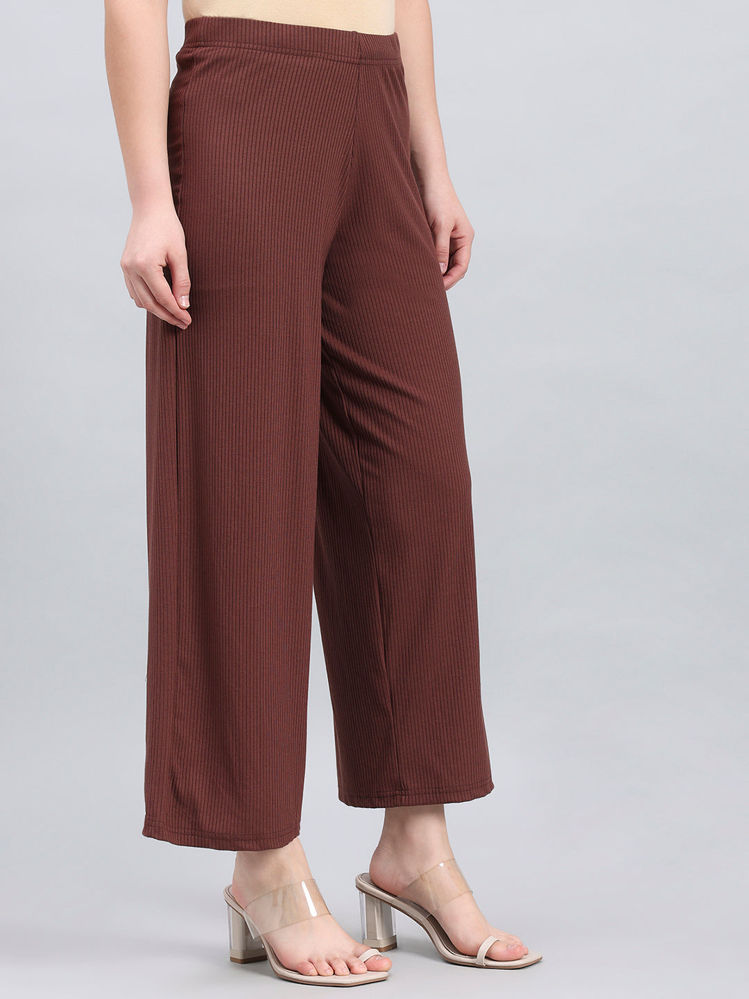 Brown Drop Needle Fabric Rib Palazzo