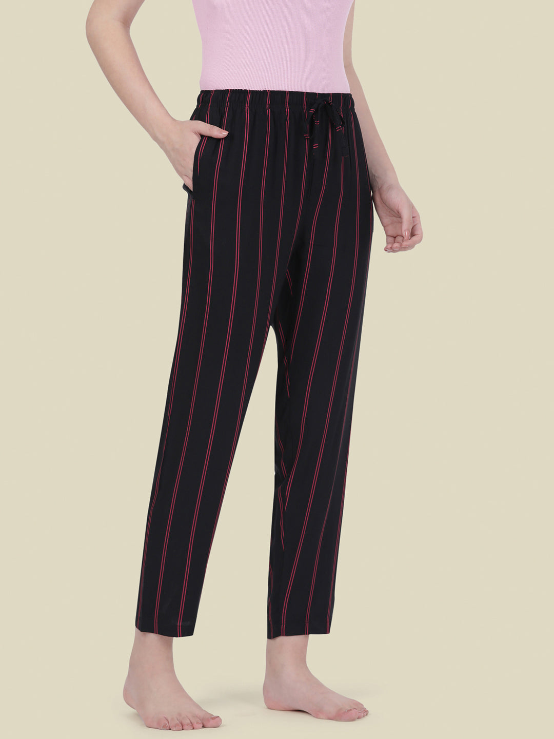 Black Woven Viscose Printed Lounge Pants