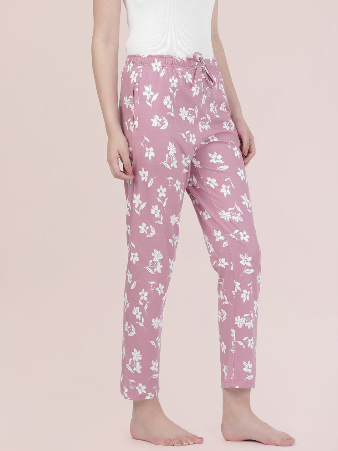 Medium Pink Cotton Knit Printed Lounge Pants