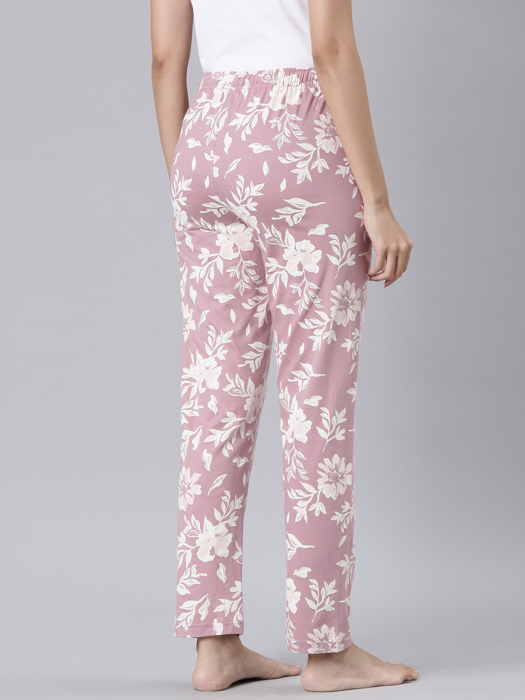 Medium Pink Cotton Knit Printed Lounge Pants