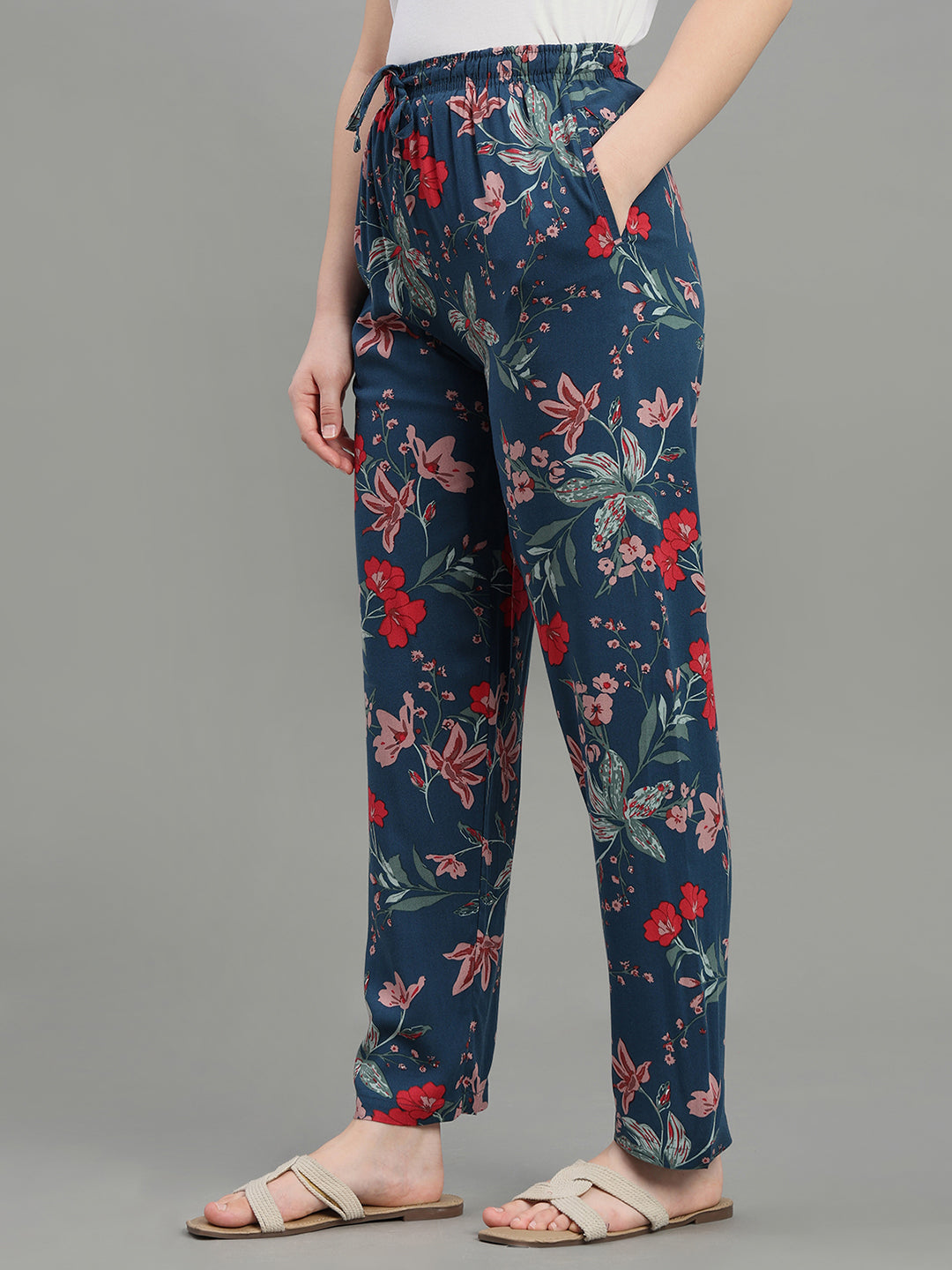 Navy Woven Viscose Printed Lounge Pants
