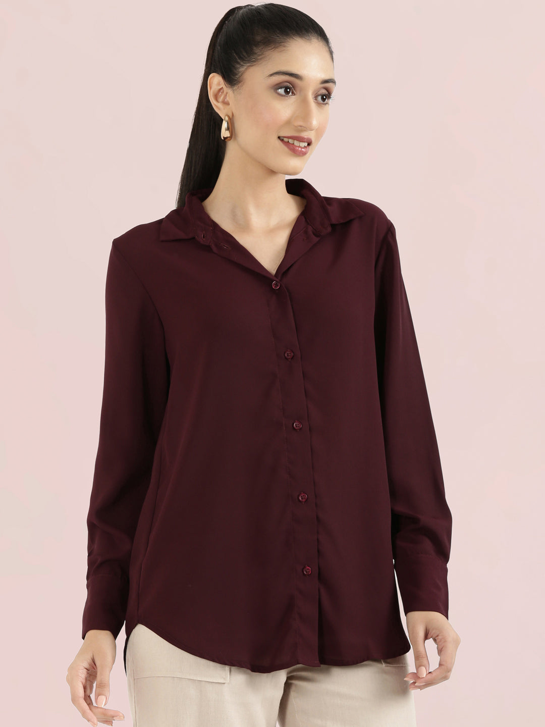 Crepe Classic Collar Long Shirt