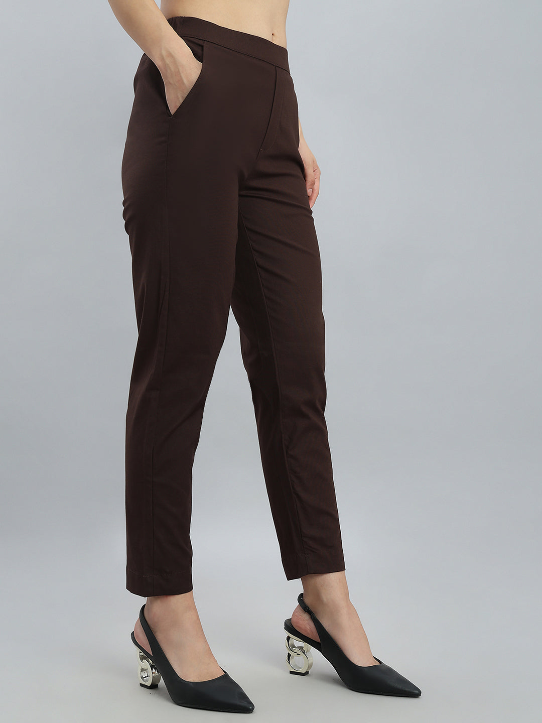 Dark Brown Woven Cotton Stretch Chino Pants