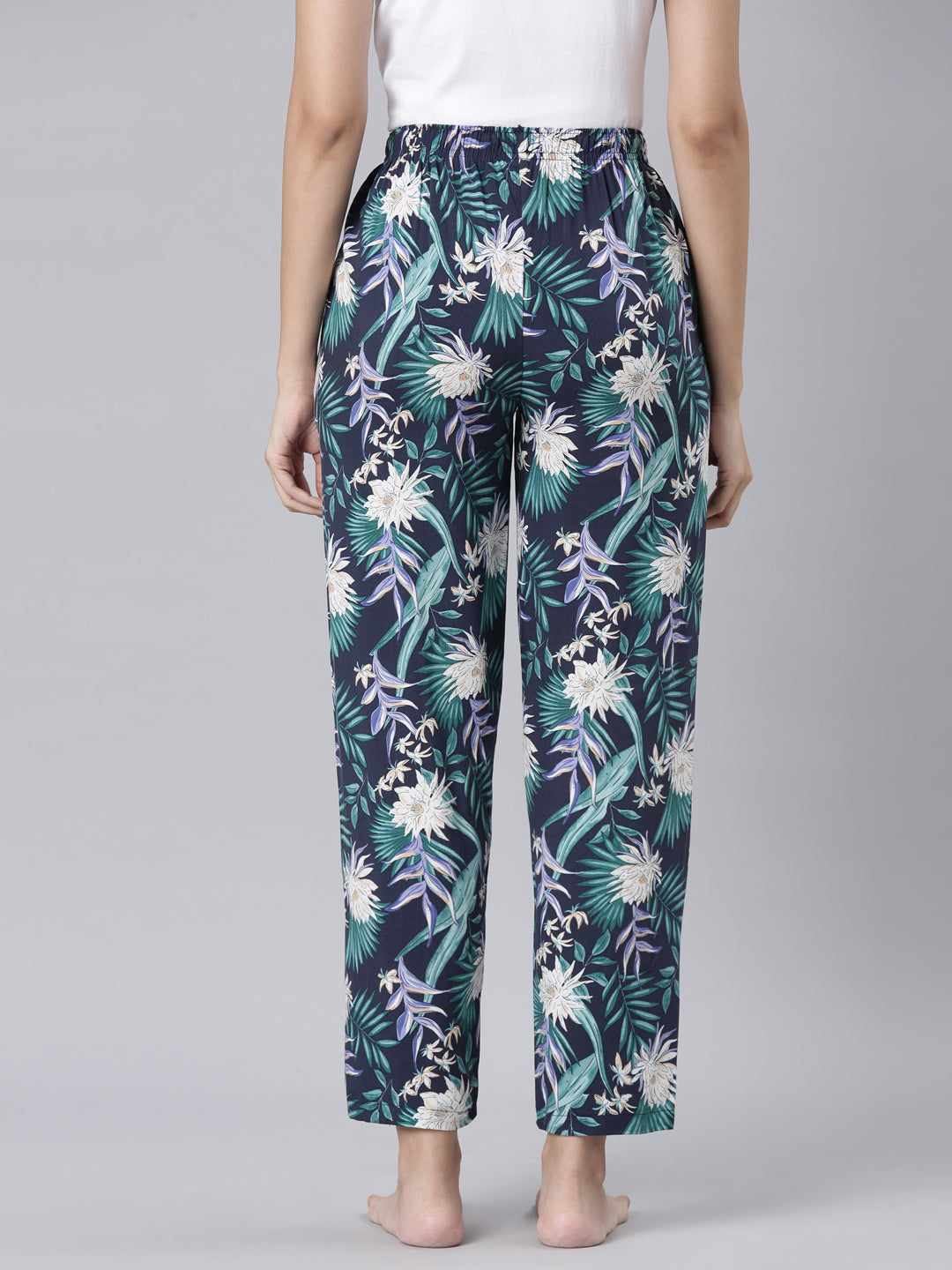 Navy Woven Viscose Printed Lounge Pants