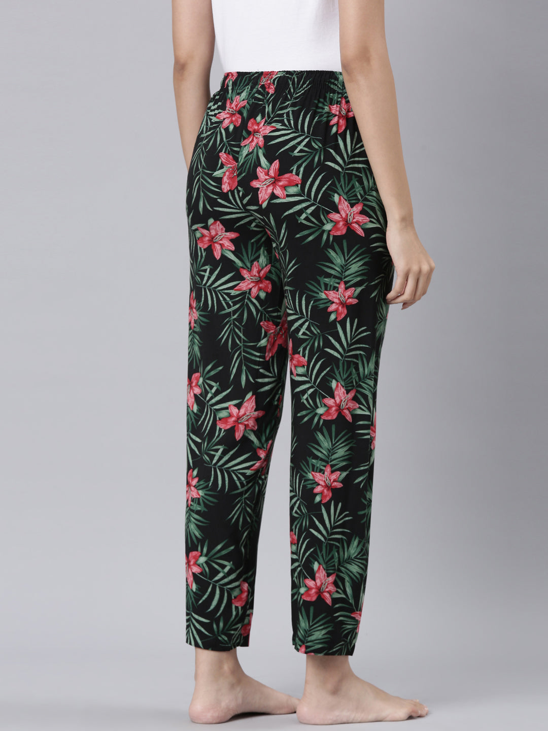 Black Woven Viscose Printed Lounge Pants