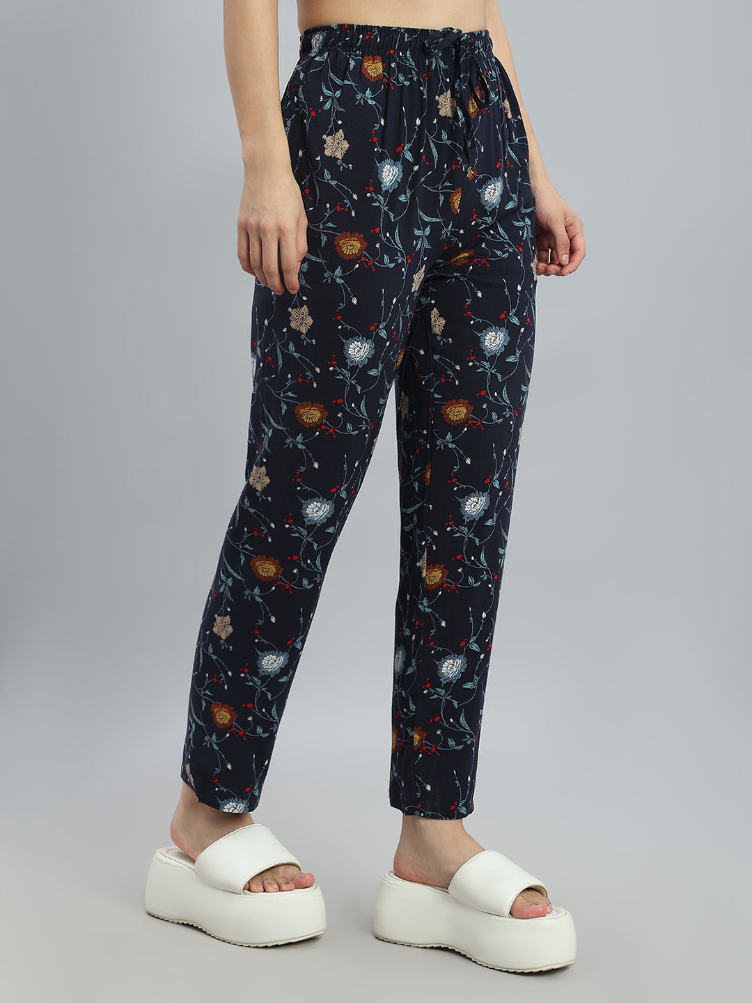 Navy Woven Viscose Printed Lounge Pants