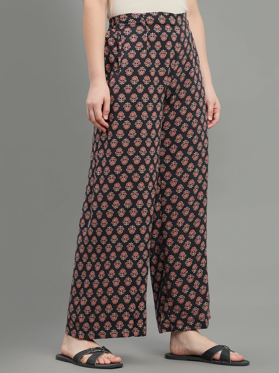 Black Viscose Printed Palazzo
