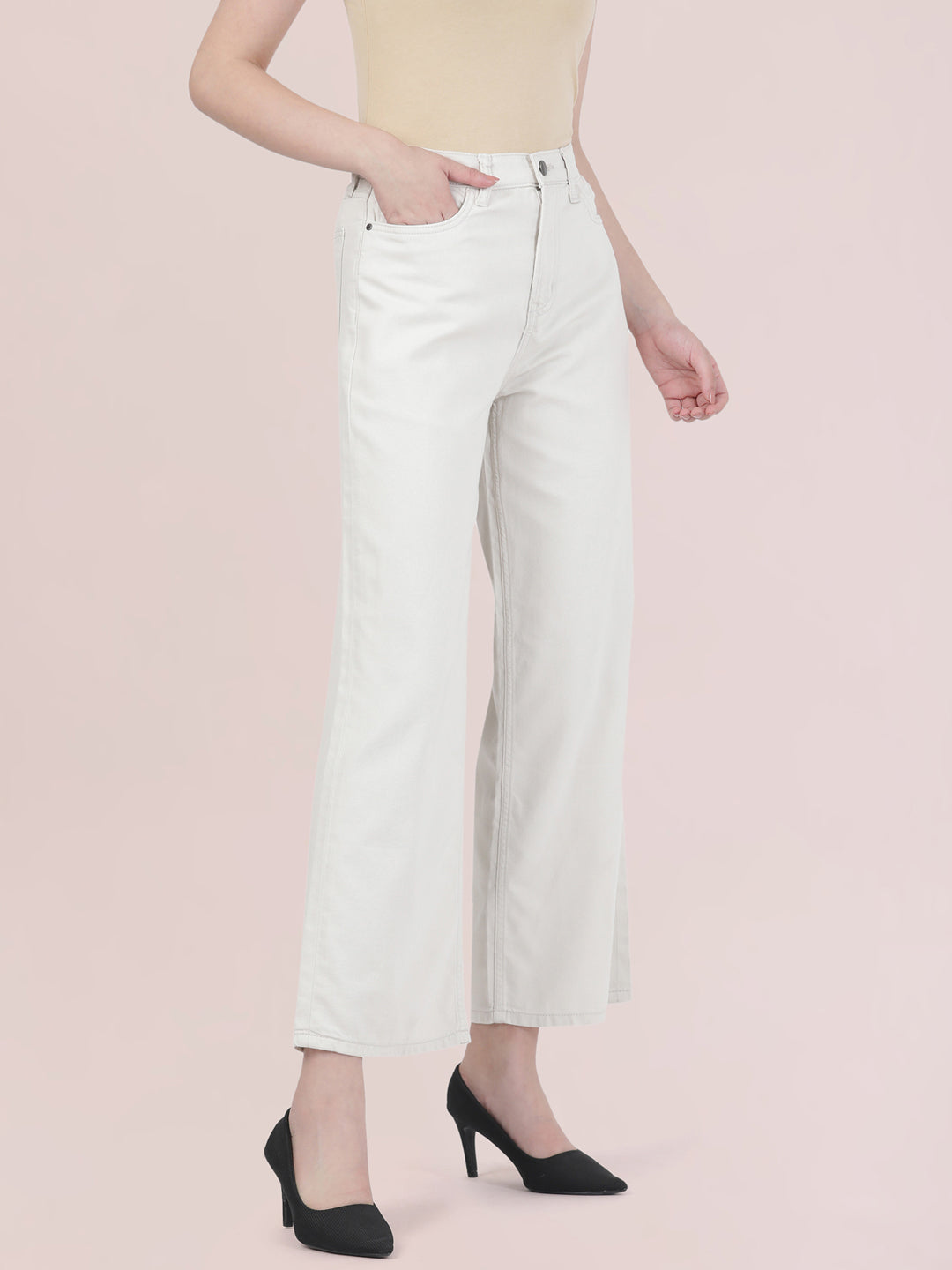 Cream Twill Wide Pants