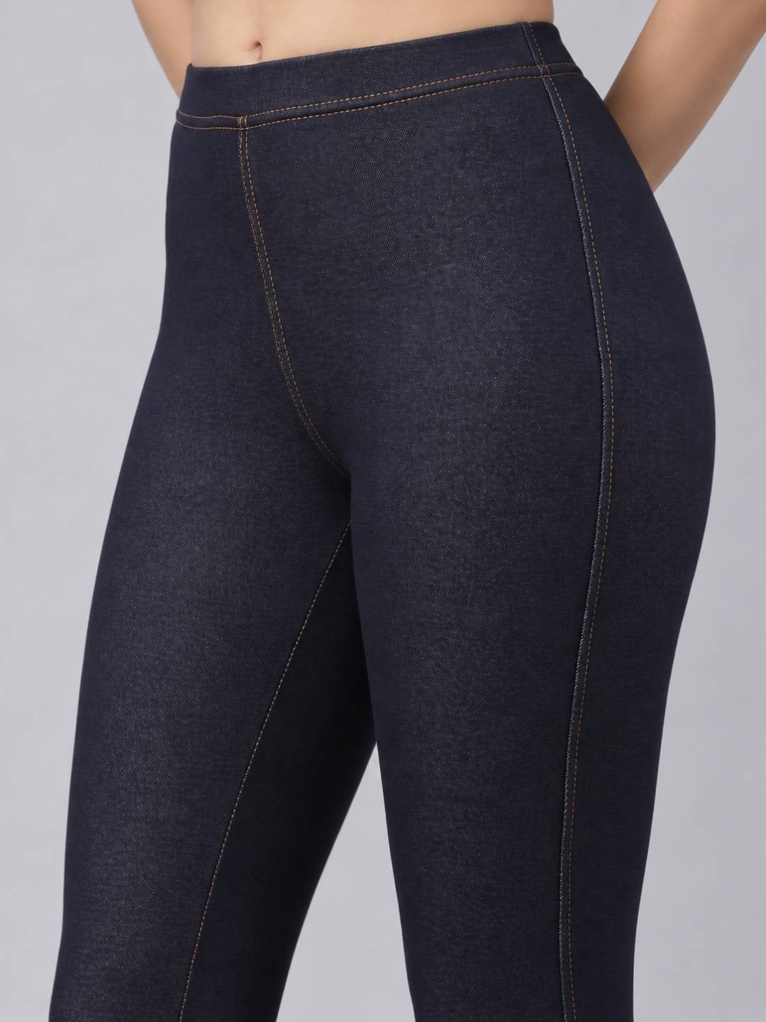 Blue Cotton Poly Stretch Knit Jeggings