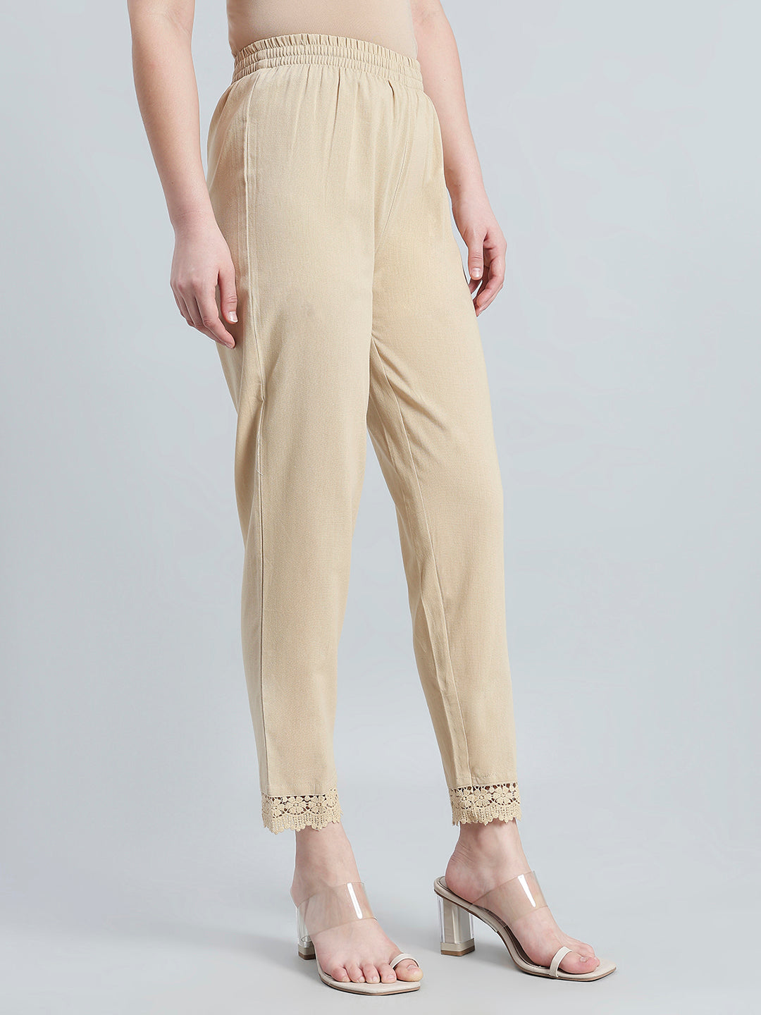 Light Beige 100% Cotton Lace Pencil Pant